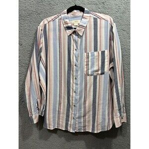 Maeve By Anthropologie XLP Linen Blend Striped Blouse Top Front Pocket L/S